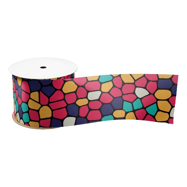 Colourful Abstract Mosaic Pattern Satin Ribbon (Spool)