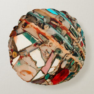 Colourful Abstract Mosaic Round Pillow