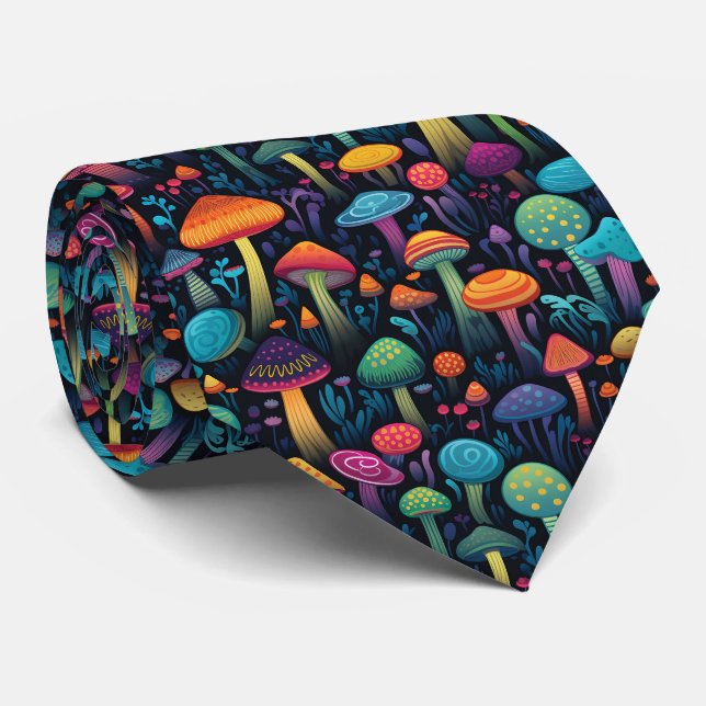 Colourful Abstract Mushrooms  Tie (Rolled)