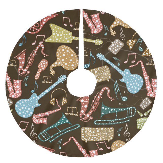 Colourful Abstract Music Instruments Pattern Brushed Polyester Tree Skirt (Front)