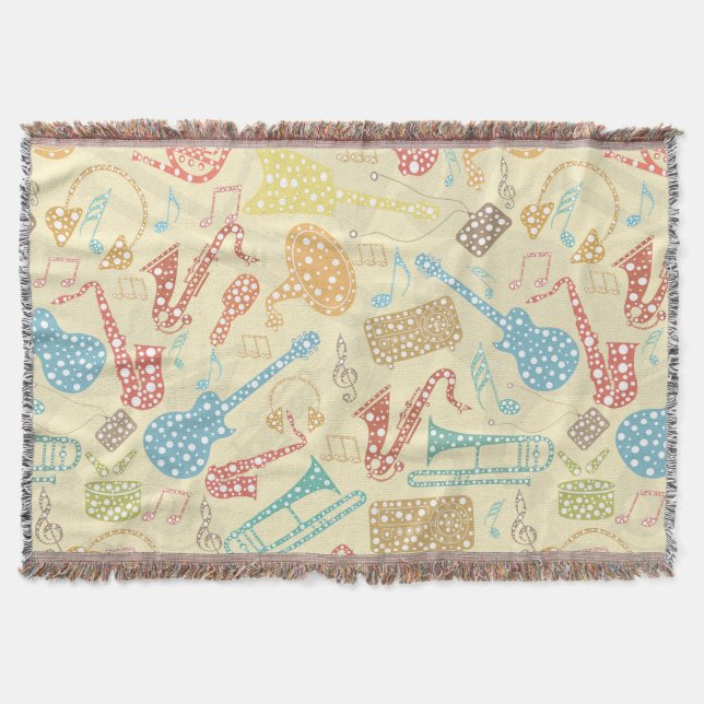Colourful Abstract Music Instruments Pattern Throw Blanket (Front)