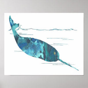 Colourful abstract narwhal silhouette poster