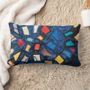 Colourful Abstract Navy Blue Stained Glass Aspect Lumbar Pillow