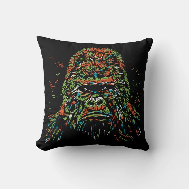 Colourful Abstract Neon Gorilla Throw Pillow (Front)