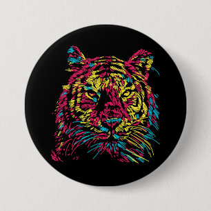 Colourful Abstract Neon Tiger 3 Inch Round Button