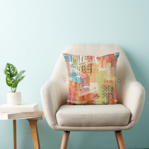 Colourful Abstract Newspaper Collage Throw Pillow