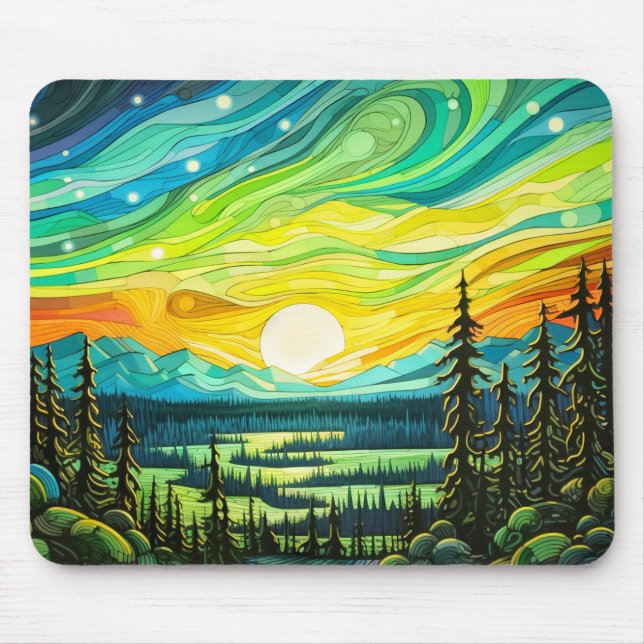 Colourful Abstract Northern Lights Illustration Mouse Pad (Front)