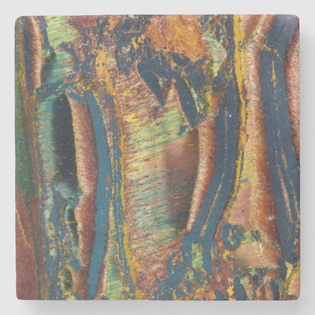 Colourful abstract of a Tiger eye Stone Coaster (Front)