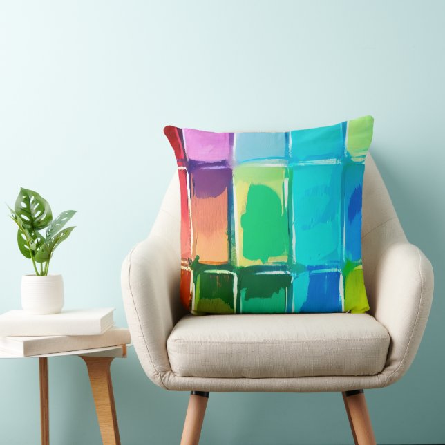 Colourful Abstract Oil Paint Block Pattern Throw Pillow (Chair)