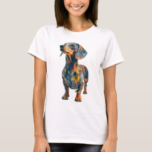 Colourful Abstract Oil Paint Dachshund Puppy Women T-Shirt