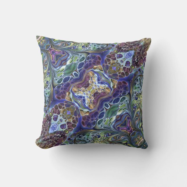Colourful abstract Olive blue purple burgundy gold Throw Pillow (Front)