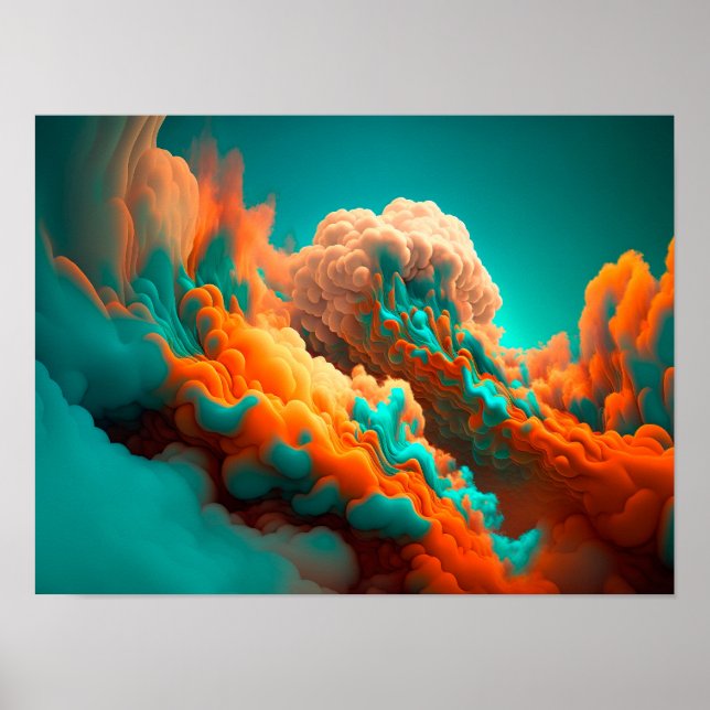 Colourful abstract orange and blue smoke pattern. poster (Front)
