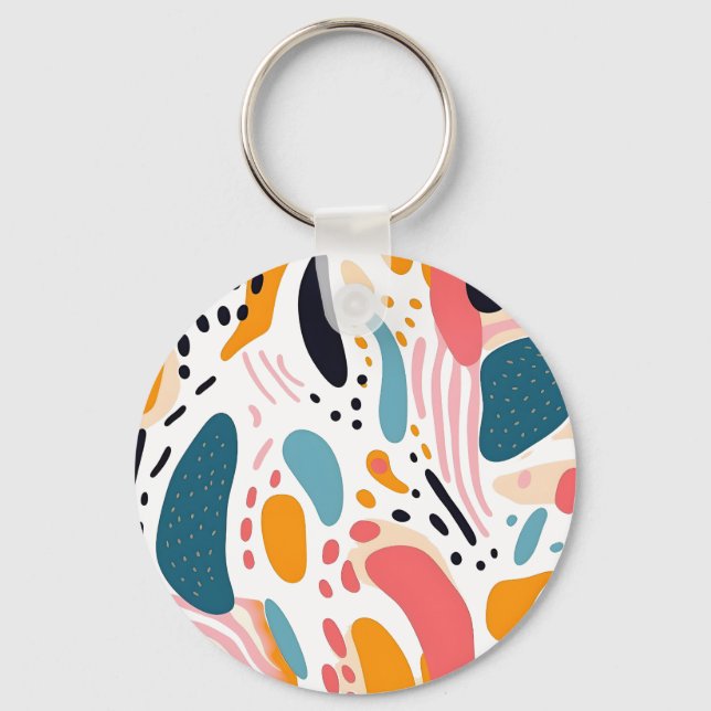 Colourful Abstract Organic Shapes Boho Pattern Keychain (Front)