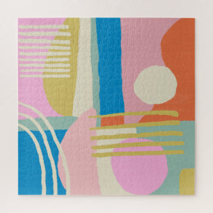 Colourful Abstract Organic Shapes Lines Boho Style Jigsaw Puzzle