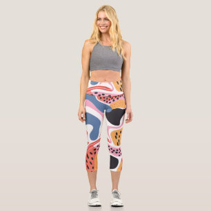 Colourful Abstract Organic Shapes Modern Pattern Capri Leggings