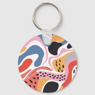 Colourful Abstract Organic Shapes Modern Pattern Keychain