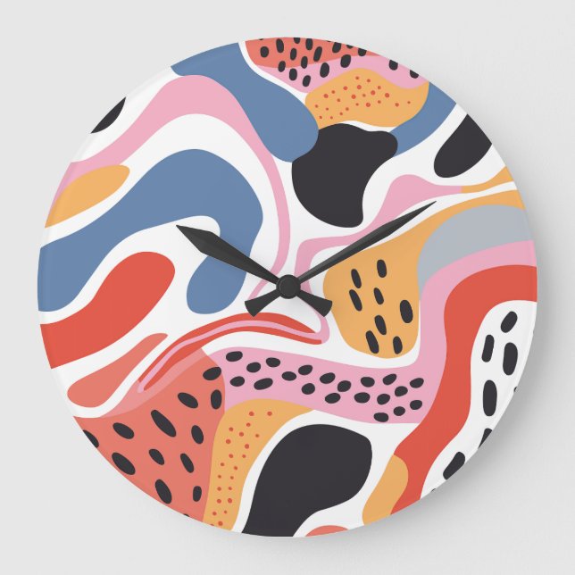 Colourful Abstract Organic Shapes Modern Pattern Large Clock (Front)