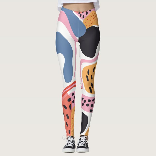 Colourful Abstract Organic Shapes Modern Pattern Leggings (Front)