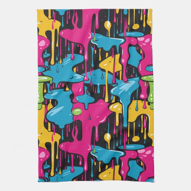 Colourful Abstract Paint Drips (1) Kitchen Towel (Vertical)