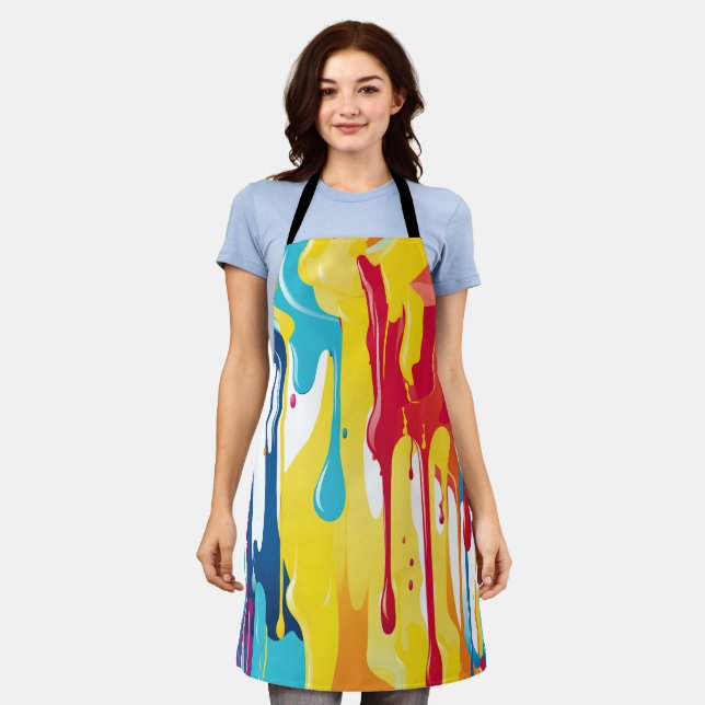 Colourful Abstract Paint Drips (3) Apron (Worn)