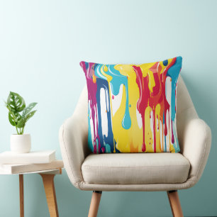 Colourful Abstract Paint Drips (3) Throw Pillow
