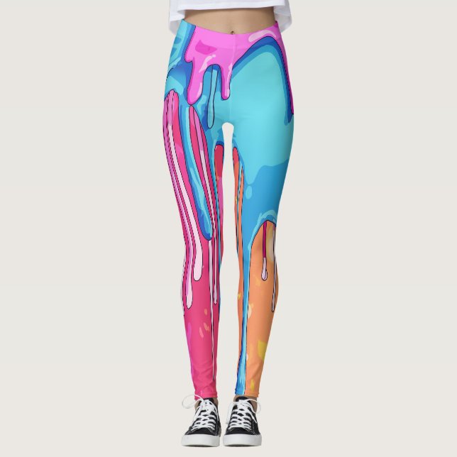 Colourful Abstract Paint Drips (4) Leggings (Front)