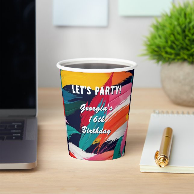 Colourful Abstract Paint Effect Party Paper Cups (Insitu)