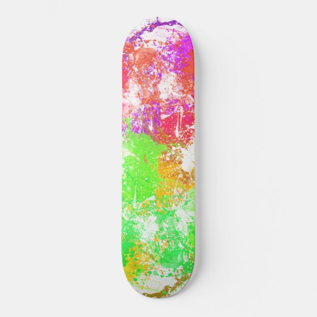 Colourful Abstract Paint Splash Art Skateboard (Front)