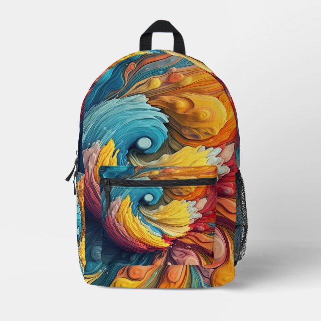 Colourful Abstract Paint Splatter Art (12) Printed Backpack (Front)