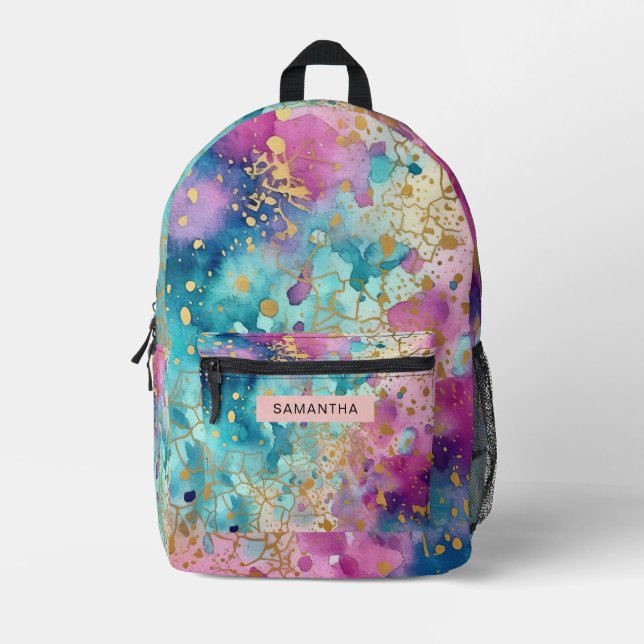 Colourful Abstract Paint Splatter Art (18) Printed Backpack (Front)