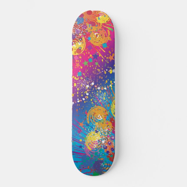 Colourful Abstract Paint Splatter Skateboard (Front)