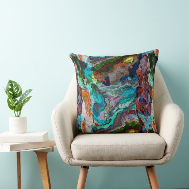 Colourful abstract paint throw pillow (Chair)
