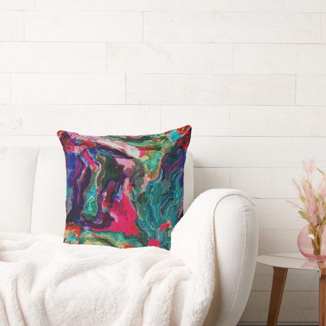 Colourful abstract paint throw pillow (Couch)
