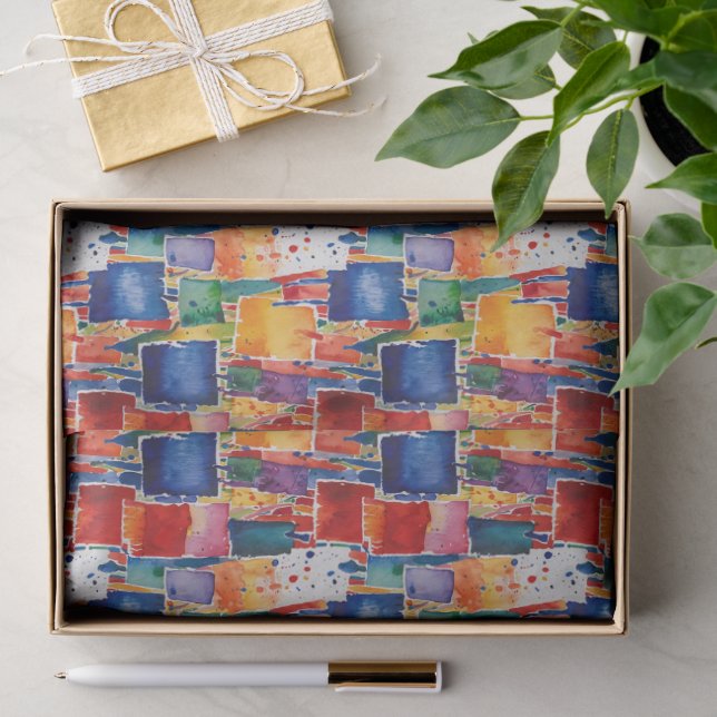 Colourful Abstract Painted Squares Tissue Paper (Gift)