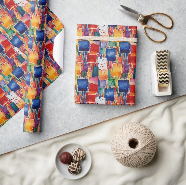 Colourful Abstract Painted Squares Wrapping Paper (Crafts)