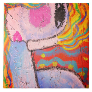 Colourful Abstract Painting of a Woman on OSB Boar Tile