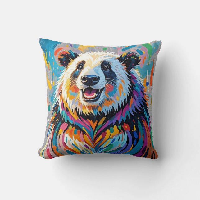 Colourful abstract panda animal art design throw pillow (Front)