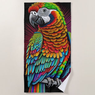 Colourful Abstract Parrot Drawing Beach Towel