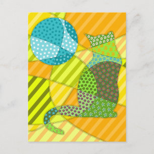 Colourful Abstract Patchwork Cat Postcard