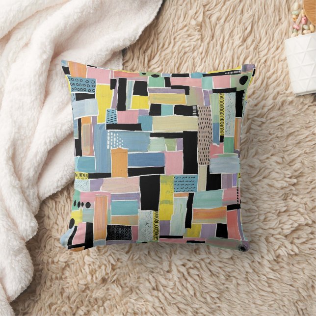 Colourful Abstract Patchwork Pattern (2) Throw Pillow (Blanket)