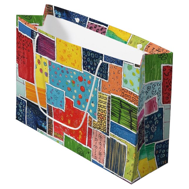 Colourful Abstract Patchwork Pattern Large Gift Bag (Front Angled)