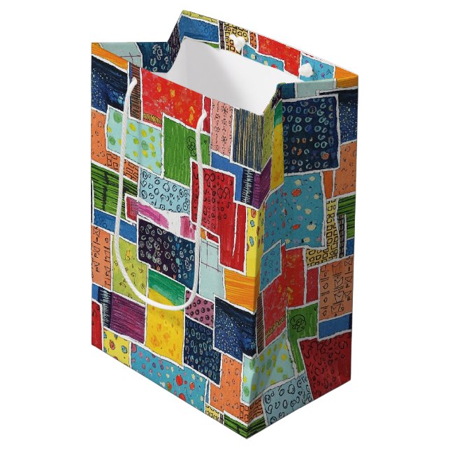 Colourful Abstract Patchwork Pattern Medium Gift Bag (Front Angled)