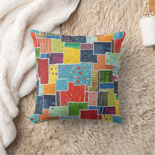 Colourful Abstract Patchwork Pattern Throw Pillow