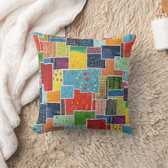 Colourful Abstract Patchwork Pattern Throw Pillow (Blanket)