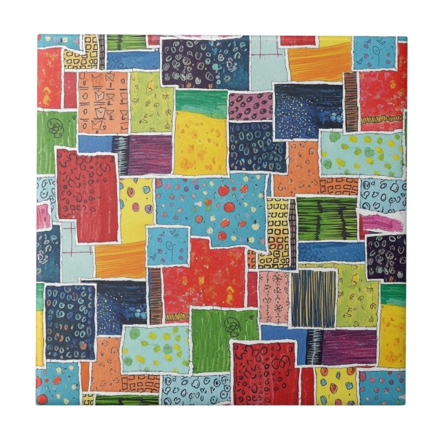 Colourful Abstract Patchwork Pattern Tile (Front)