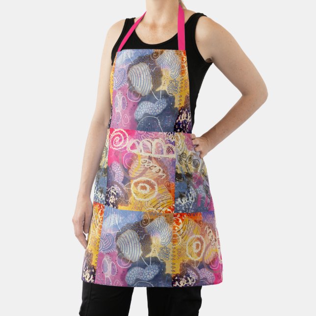 Colourful Abstract Patchwork Squares Pattern Apron (Insitu)