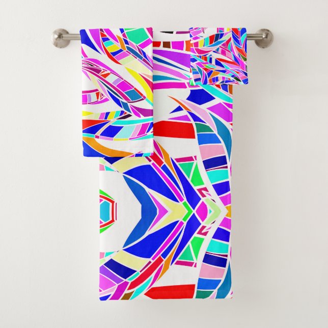 Colourful abstract pattern bath towel set (Insitu)