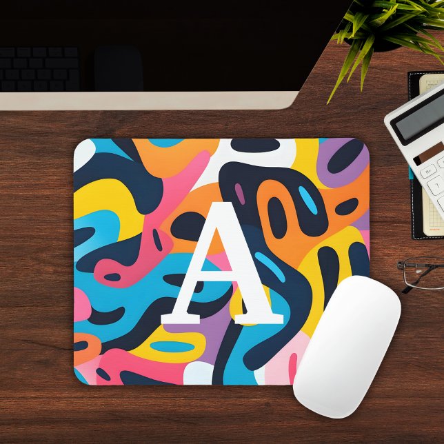 Colourful Abstract Pattern Monogrammed Mousepad (Colorful Abstract Pattern Monogrammed Mousepad
)