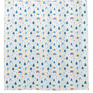 Colourful Abstract Pattern with Trees and Rainbows