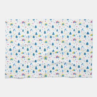 Colourful Abstract Pattern with Trees and Rainbows Kitchen Towel